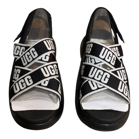 UGG LA Cloud Sport Slide Sandals Worn Once Size 8 Black Platform Logo Strap - Picture 3 of 10